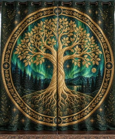 Aurora Golden Timber Quilted Curtains — Warm Gold Timber Pattern Drapes, Insulated Blackout Option, Energy-Saving & Sound Dampening