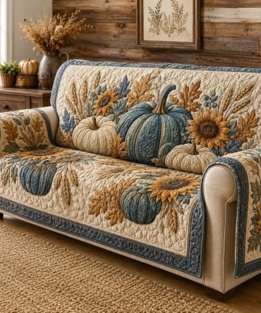 Blue Pumpkin Patch Quilted Couch Slipcover — Stylish Reversible Sofa Protector, Stretch-Fit, Water-Resistant, Washable