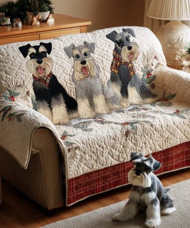 Christmas Schnauzer Quilted Sofa Protector For Dogs — Waterproof & Machine-Washable Pet Couch Cover With Non-Slip Backing, Plush Comfort