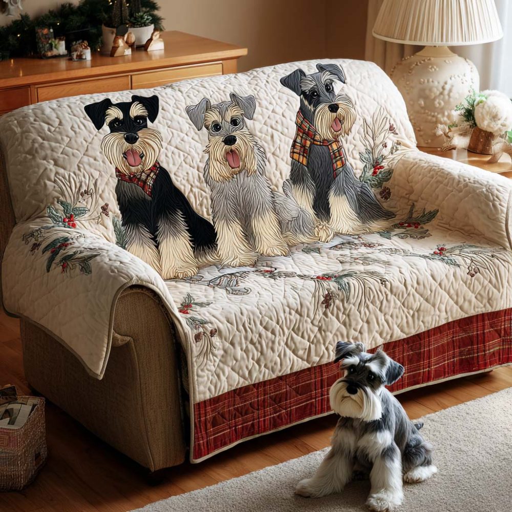 Christmas Schnauzer Quilted Sofa Protector For Dogs — Waterproof & Machine-Washable Pet Couch Cover With Non-Slip Backing, Plush Comfort