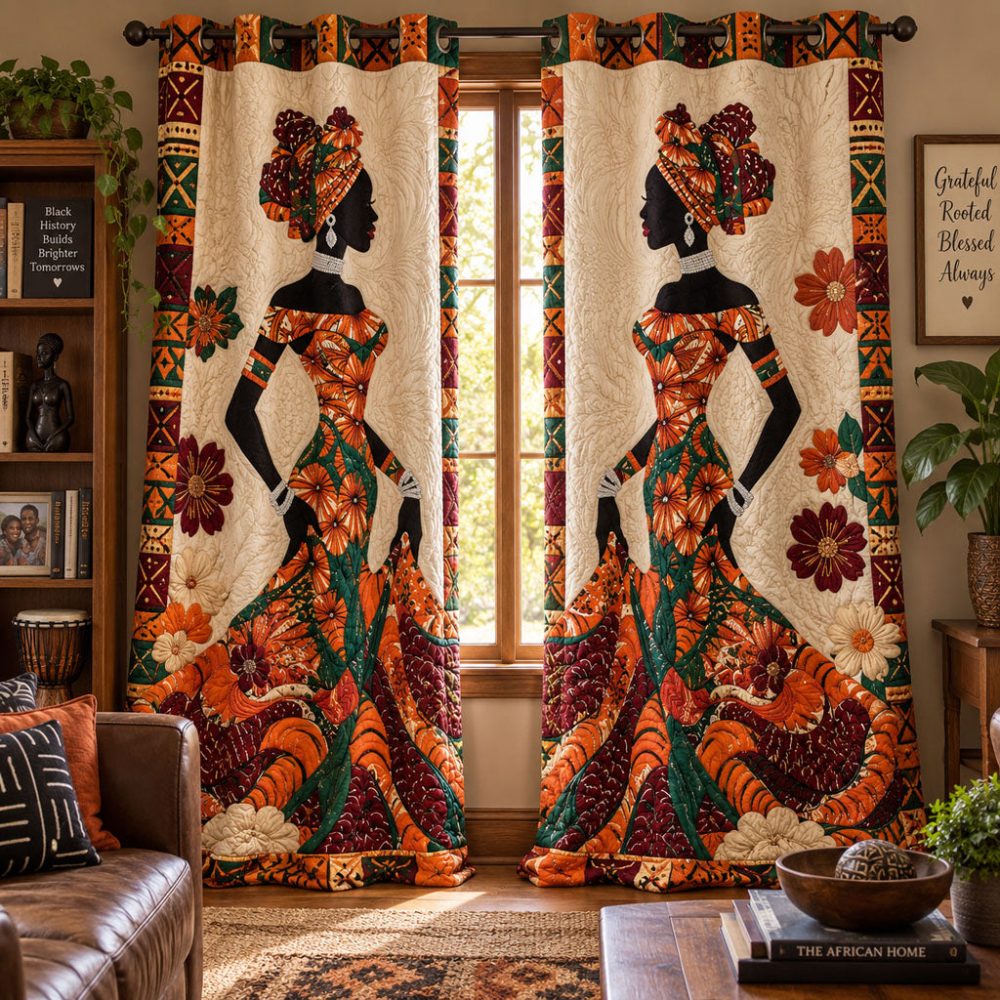 Cultural Bloom Quilted Curtains — Bold Ethnic Floral Patterns, Thermal-Lined Drapes, Light-Filtering & Blackout Choices Noise-Reducing