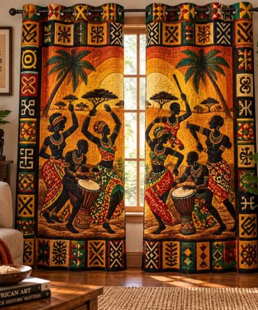 Essence Of Africa Quilted Curtains — Rich Tribal Motif Drapes, Insulated Thermal Panels, Blackout Or Light-Filtering Options Easy Care