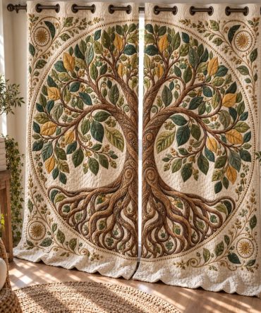 Golden Berry Grove Quilted Curtains — Warm-Toned Decorative Drapes, Insulated Lining, Elegant Floral Print, Fade-Resistant, Easy Care