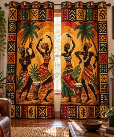 Golden Savannah Rhythm Quilted Curtains — Warm Earth-Tone Safari Prints, Insulated Thermal Panels, Light-Filtering To Blackout Options