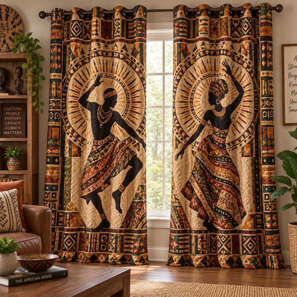 Heritage Of Africa Quilted Curtains - Authentic Motif Drapes, Warm Textured Panels To Enhance Rustic And Contemporary Rooms