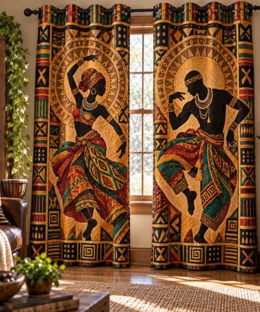 Heritage Rhythms Quilted Curtains - Timeless Textured Drapes With Cultural Motifs, Elegant Window Panels For Classic Interiors