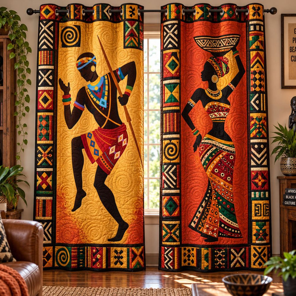Heritage In Motion Quilted Curtains — Dynamic Ethnic Prints, Thermal-Lined Window Panels, Sound-Reducing Quilting, Energy-Efficient