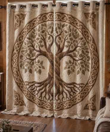 Ivory Celtic Roots Quilted Curtains — Elegant Neutral Drapes With Celtic Motif, Thermal Lining, Light-Filtering & Machine Washable