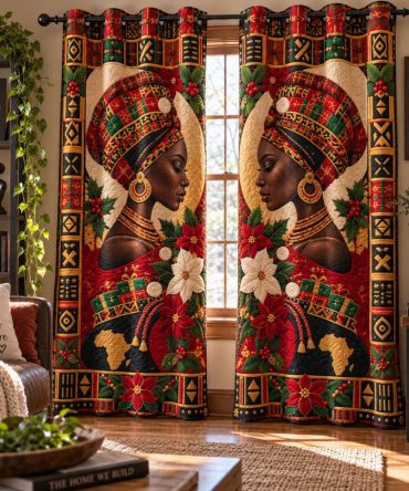 Queen Of Africa Quilted Curtains - Regal Patterned Drapes, Luxurious Textured Panels To Elevate Living Room & Bedroom Style