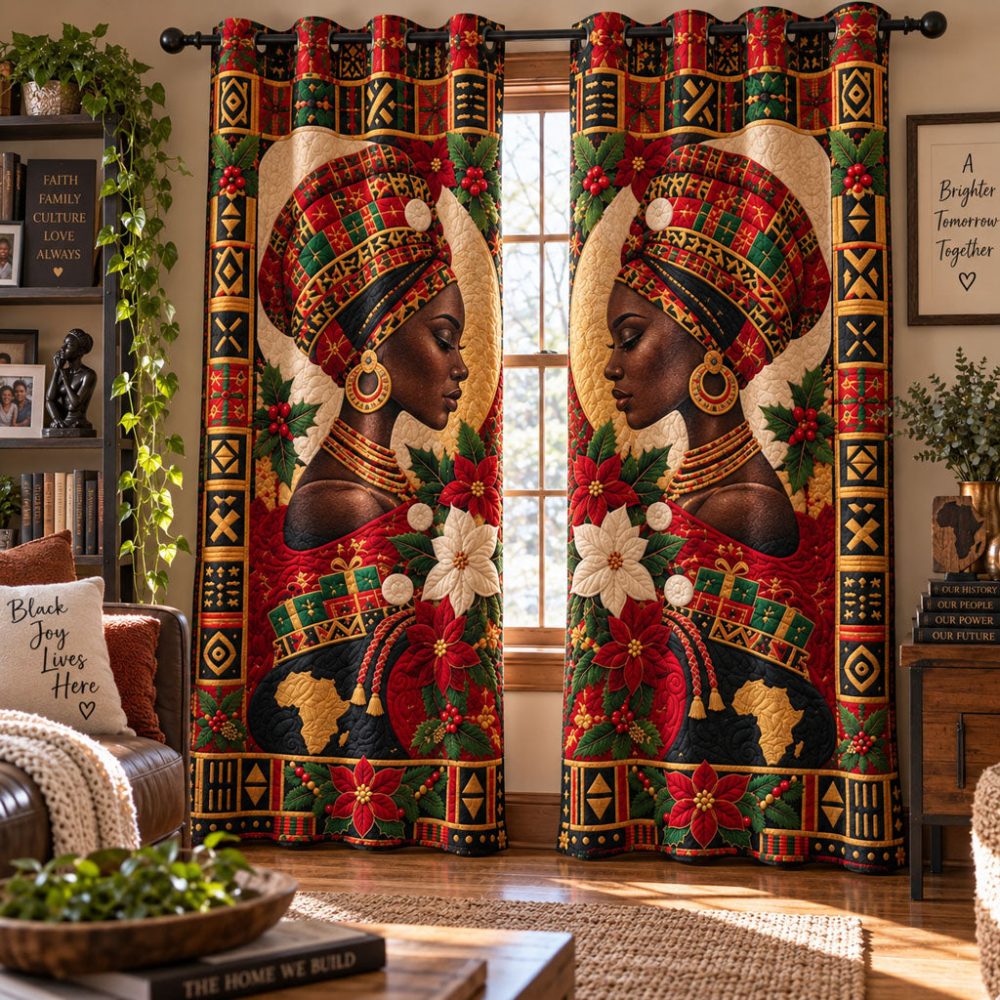Queen Of Africa Quilted Curtains - Regal Patterned Drapes, Luxurious Textured Panels To Elevate Living Room & Bedroom Style