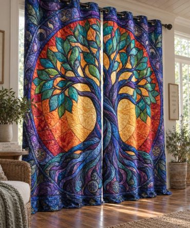 Radiant Mosaic Branches Quilted Curtains — Artistic Mosaic Print Drapes, Insulated Thermal Panels, Fade-Resistant Fabric, Easy Care