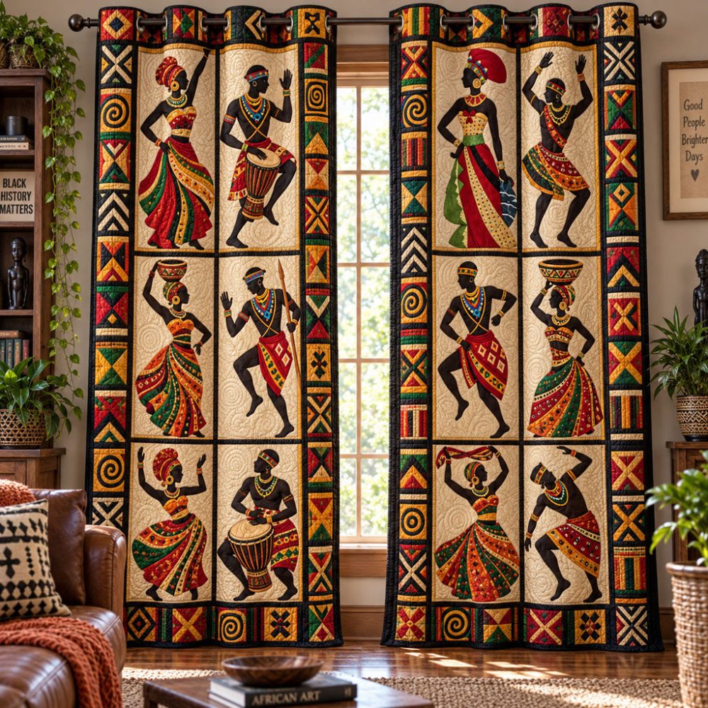 Rhythm Of Africa Quilted Curtains - Vibrant Tribal Panels, Durable Patterned Drapes For Colorful Living Spaces & Bedrooms