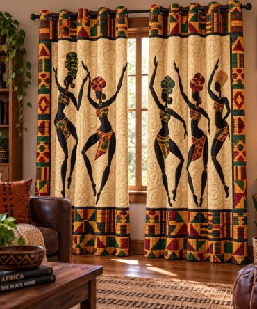 Rhythm Of The Ancestors Quilted Curtains — Cultural Motif Drapes With Insulated Thermal Panels And Sound-Dampening Quilting, Easy-Care