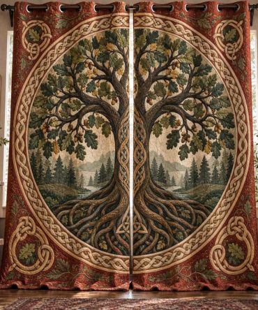 Rustic Oak Vista Quilted Curtains — Woodland-Inspired Thermal Drapes, Heavy-Duty Quilting For Insulation & Privacy, Easy-Maintain Fabric