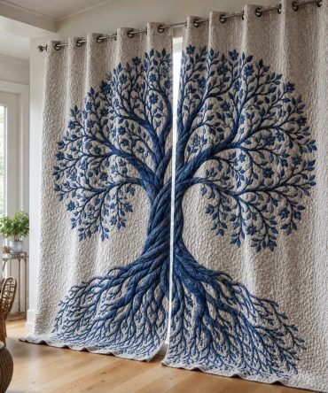 Sapphire Frost Quilted Curtains — Cool-Toned Insulated Drapes, Light-Filtering With Frosted Finish, Reversible Lining, Machine Washable