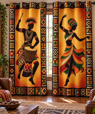 Handcrafted Soul Of Africa Quilted Curtains - Bold Tribal Print Drapes, Insulated Decorative Panels For Living Room & Bedroom