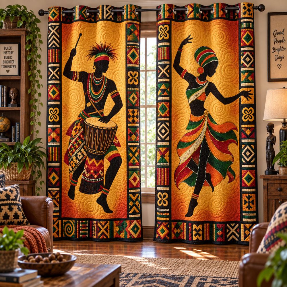 Handcrafted Soul Of Africa Quilted Curtains - Bold Tribal Print Drapes, Insulated Decorative Panels For Living Room & Bedroom