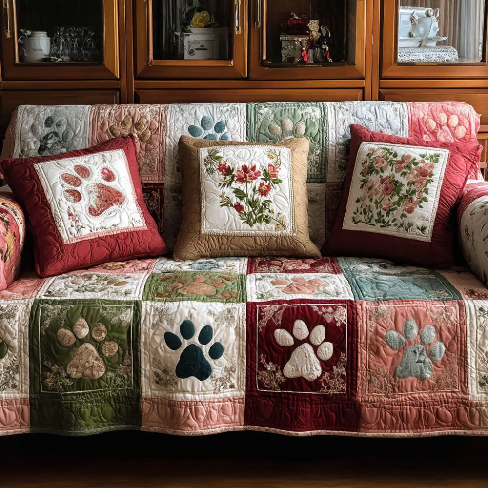 Vintage Paw Quilted Sofa Protector — Pet-Friendly Quilted Couch Slipcover With Heavy-Duty Stitching, Anti-Slip Backing & Machine-Washable Finish