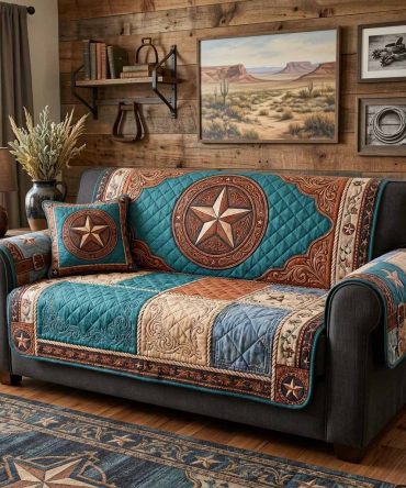 Quilted Western Badge Sofa Cover — Heavy-Duty Couch Protector & Slipcover, Machine-Washable, Pet/Child-Friendly Furniture Guard