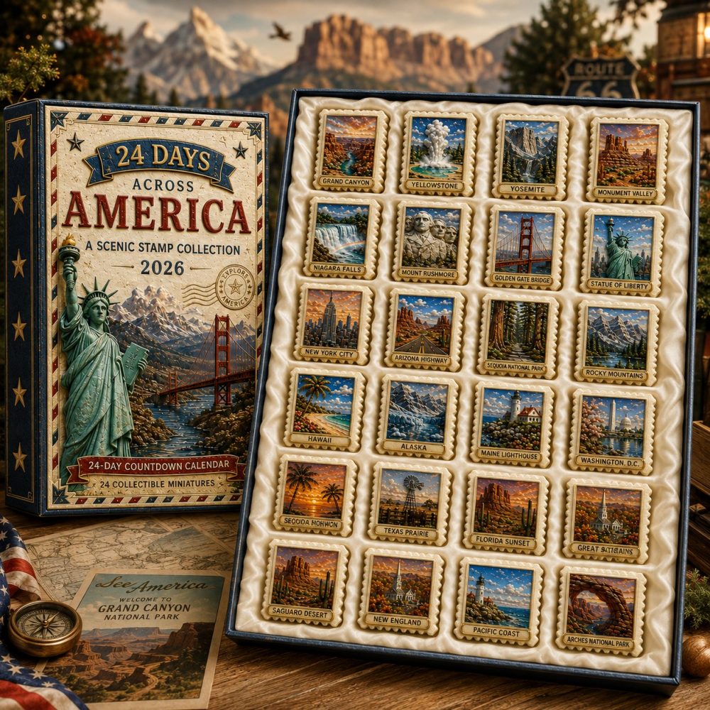 Across America 24-Day Advent Calendar 2026 — Collectible Acrylic Landmarks, Roadtrip-Themed Holiday Countdown For Usa Fans