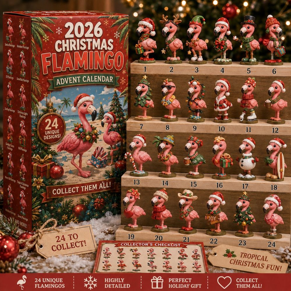 Tropical Flamingo Christmas Advent - 24-Day Acrylic Charm Countdown With Festive Flamingo Ornaments, Fun Holiday Gift 2026