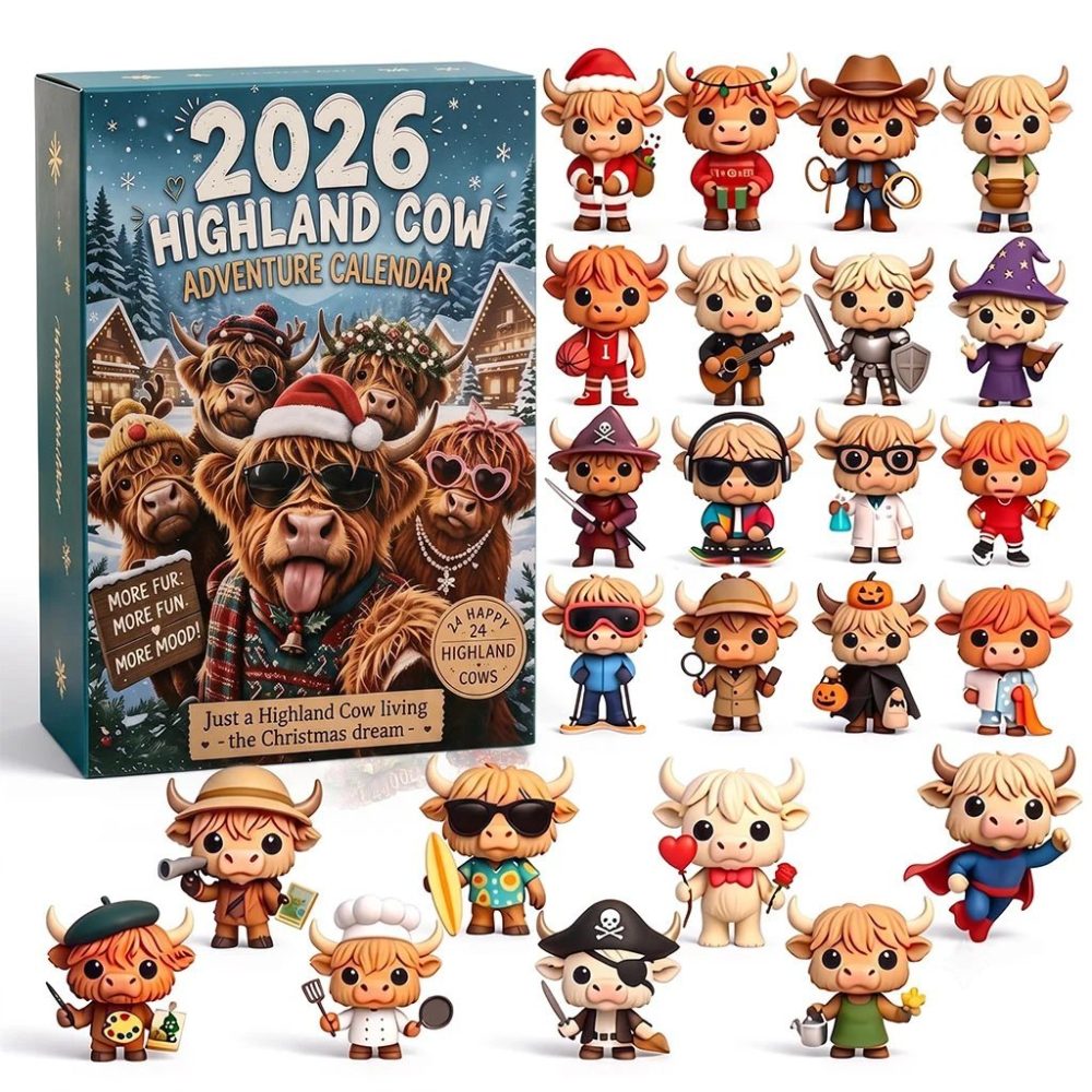 Highland Cow Country Advent Calendar 2026 - 24-Day Cozy Christmas Countdown With Acrylic Cow Charms, Rustic Holiday Decor & Gift