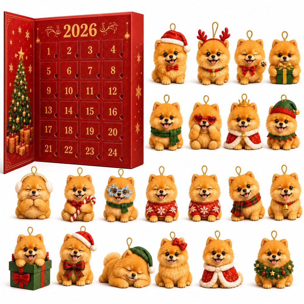 Pomeranian Dog Christmas Countdown - 24-Day Acrylic Charm Advent Calendar With Pomeranian Ornaments, Pet-Friendly Gift 2026