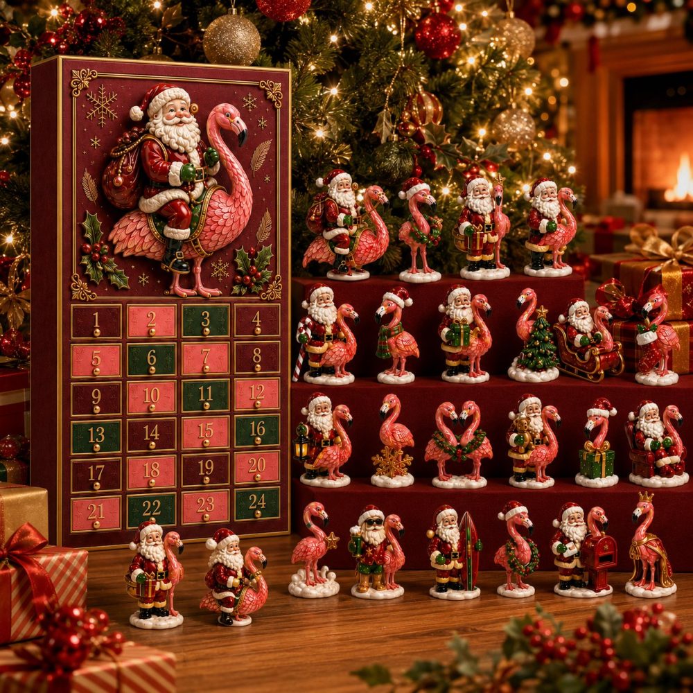 Santa Flamingo Tropical Christmas Advent Calendar 2026 - 24-Day Festive Countdown With Acrylic Flamingo Charms, Fun Holiday Gift