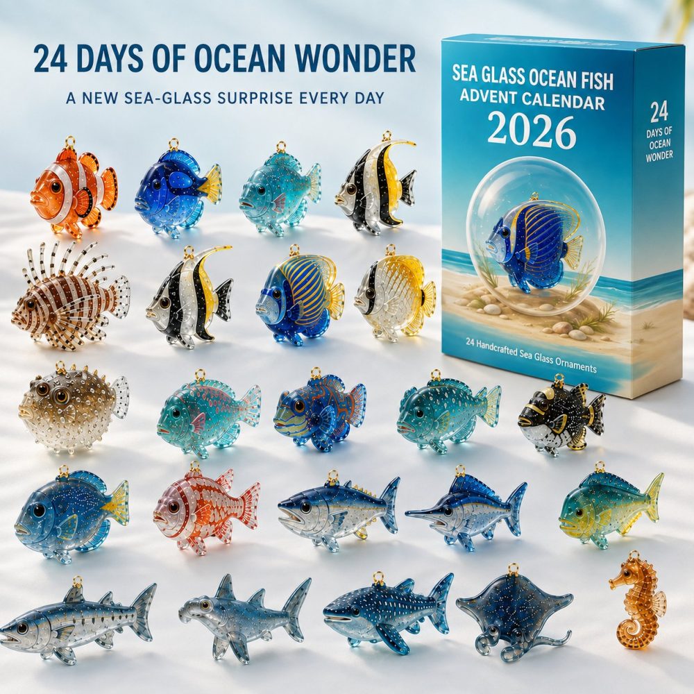 Sea Glass Ocean Fish 24-Day Advent Calendar 2026 — Marine Fish Acrylic Charms, Beach-Theme Countdown Gift For Ocean Lovers