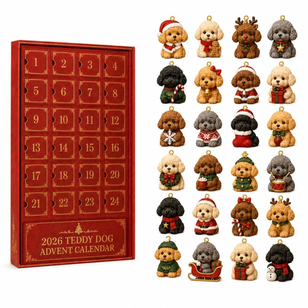 Teddy Dog Christmas 24-Day Advent Calendar 2026 — Plush-Inspired Acrylic Teddy Dog Charms, Cozy Holiday Countdown Gift