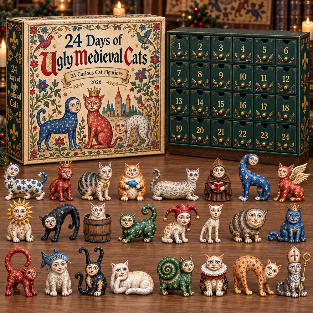 Quirky Medieval Cats Advent Calendar 2026 - 24-Day Acrylic Charm Countdown, Ugly Cat Collectibles & Funny Holiday Gift For Cat Lovers