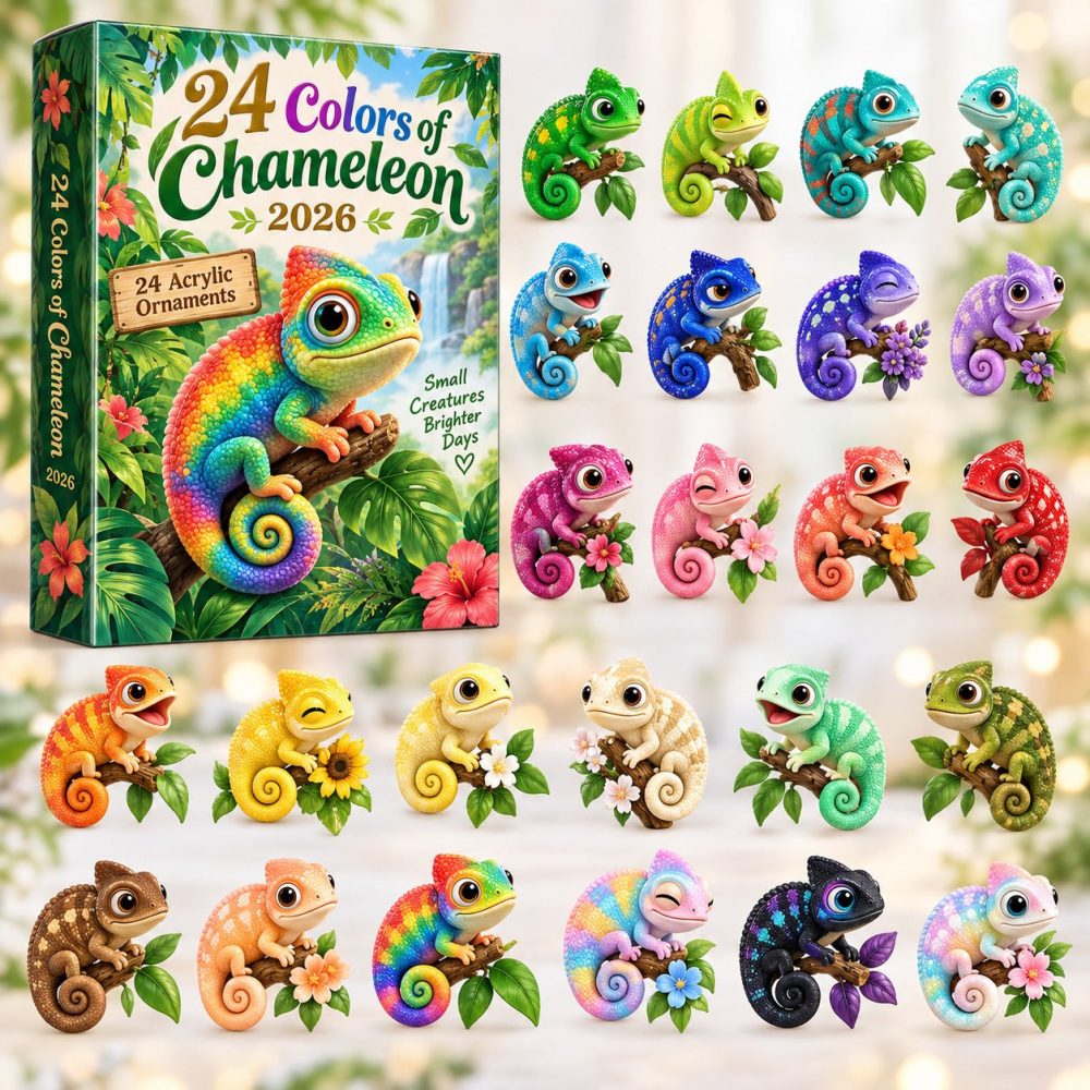 Chameleon Color-Changing Countdown 2026 — 24 Multicolor Acrylic Charms, Daily Surprise Set Showcasing 24 Vibrant Shade Designs