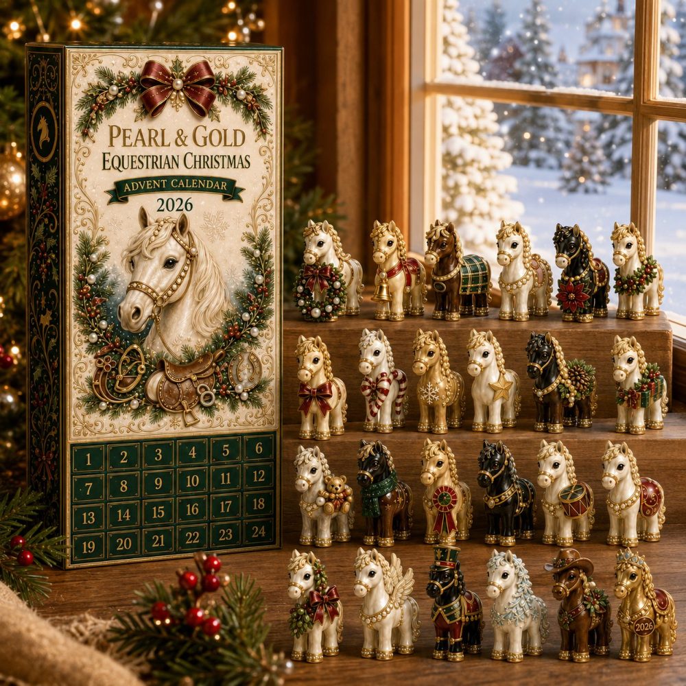2026 Pearl Gold Equestrian Countdown Calendar — 24 Elegant Horse-Themed Acrylic Charms For Riders & Equestrian Gift Giving