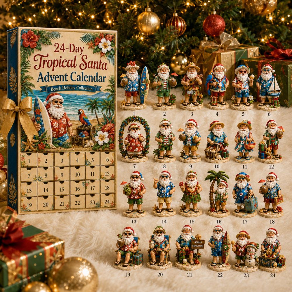 Tropical Santa Steps 24-Day Acrylic Charm Advent Calendar 2026 - Coastal Holiday Countdown & Fun Beach Santa Charm Collection Gift