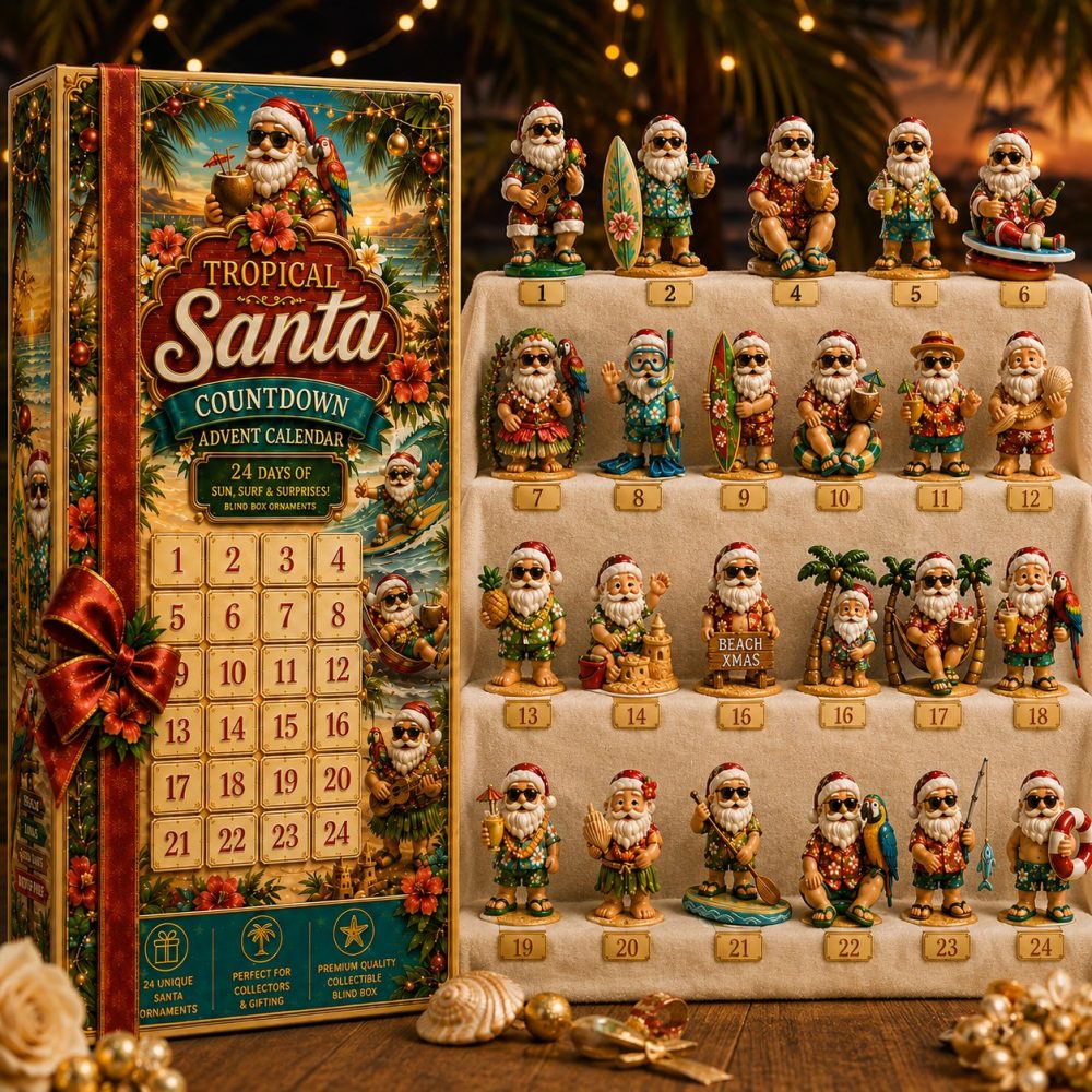 Golden Tropical Santa 24-Day Acrylic Charm Advent Calendar 2026 - Holiday Beach Santa Countdown, Luxe Gold Accents & Gift-Ready