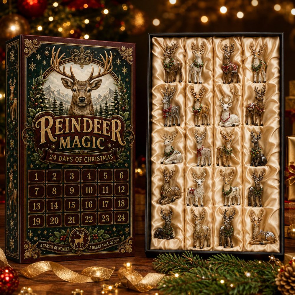 Limited Edition Reindeer Gold 24-Day Acrylic Charm Advent Calendar 2026 - Holiday Countdown Decor & Gift Set