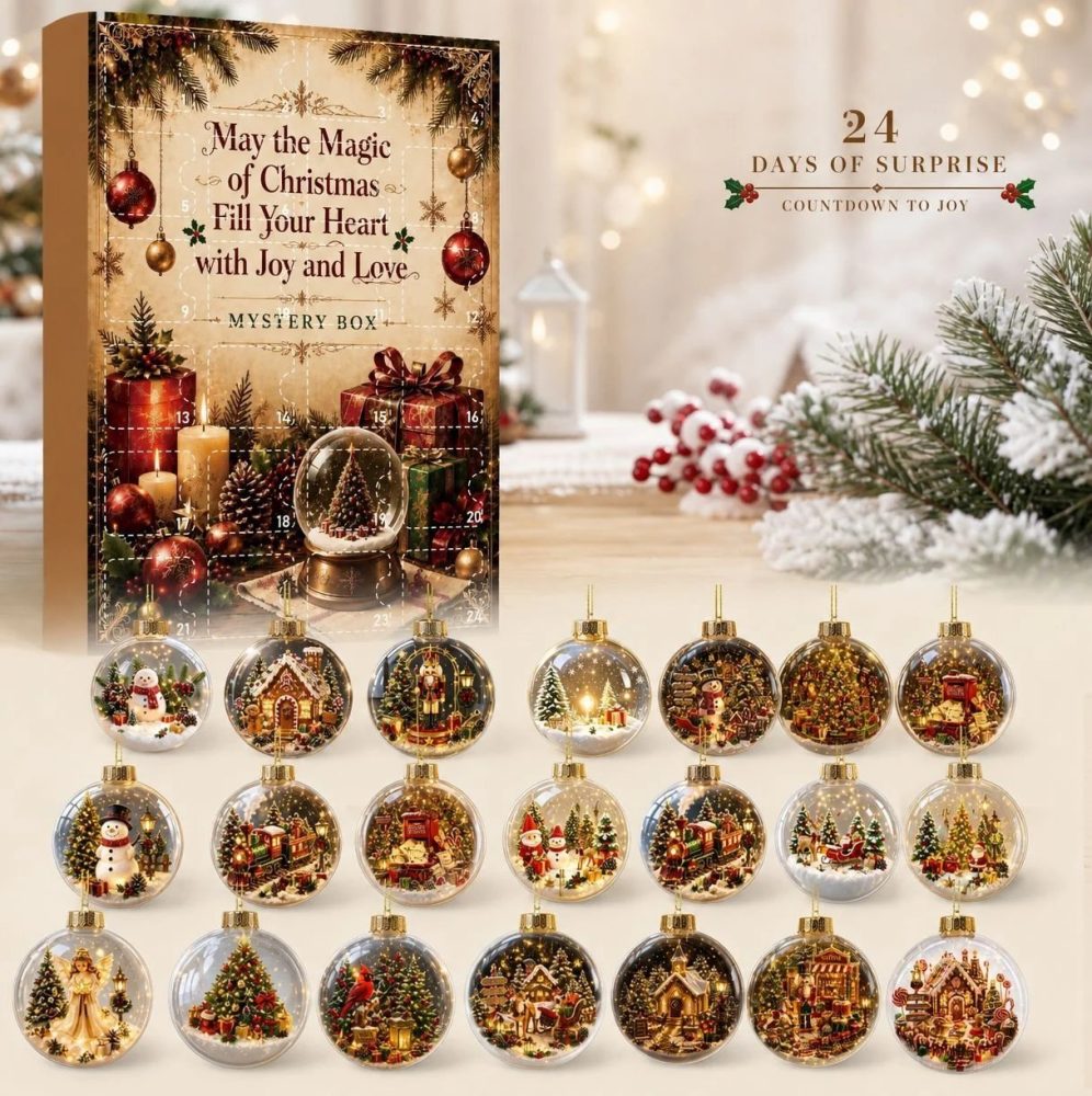 Christmas Mystery Ornament 24-Day Countdown Calendar 2026 — Surprise Acrylic Ornaments, Festive Holiday Reveal Set