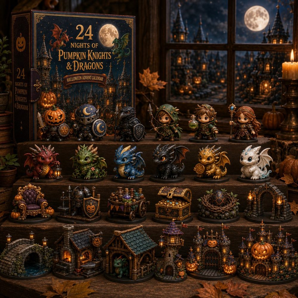 Pumpkin Knights & Dragons Halloween Advent 2026 – 24-Day Fantasy Acrylic Charm Countdown With Medieval Spook Charm Set