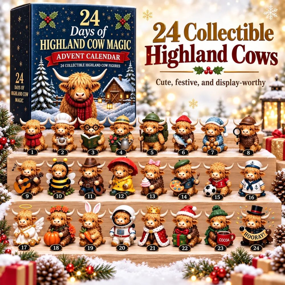 Highland Cow Holiday Countdown 2026 - 24 Adorable Highland Cow Acrylic Charms, Reusable Farm-Themed Advent Gift For Kids
