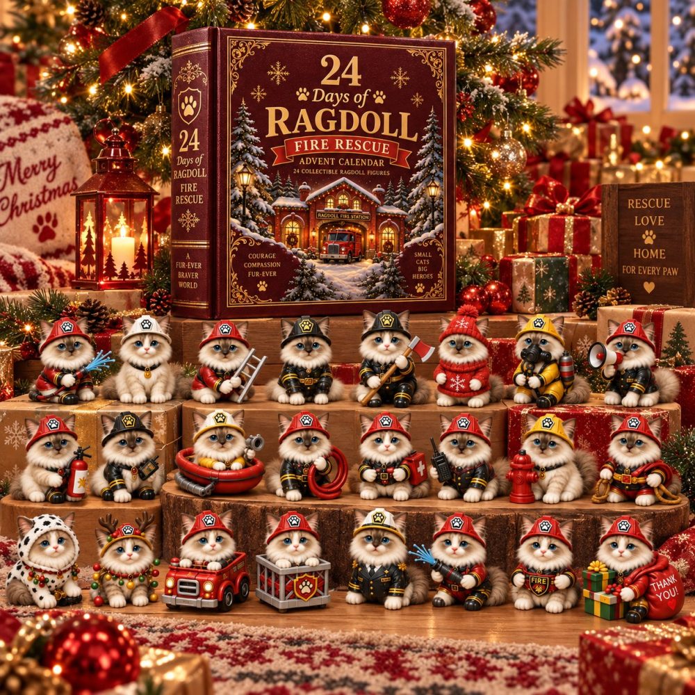 2026 Ragdoll Fire Rescue Advent Calendar — 24-Day Courage & Cuddles Acrylic Cat Rescue Charms, Holiday Gift For Animal Lovers