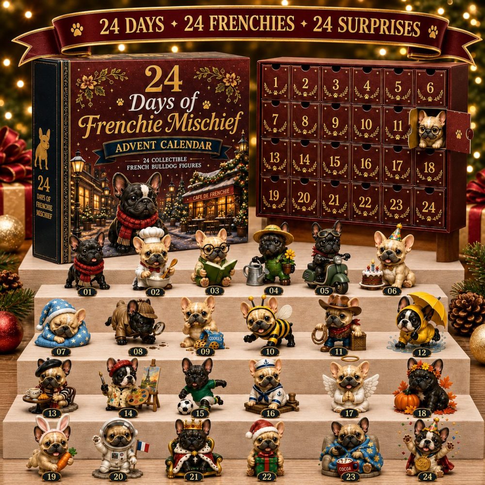 Frenchie Mischief 24-Day Advent Calendar 2026 — Cute French Bulldog Acrylic Charms, Pet Lover Gift
