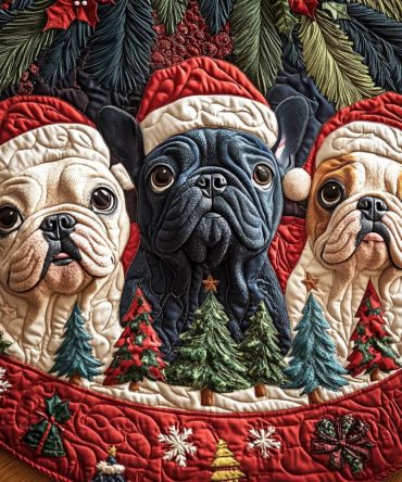 Frenchie Holiday Tree Skirt — Custom Quilted French Bulldog Design, Made-To-Order Cozy Festive Tree Base