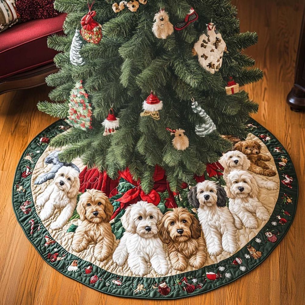 Labradoodle Lover Holiday Tree Skirt — Custom Quilted Pet-Themed Base, Made-To-Order For Festive Home Decor