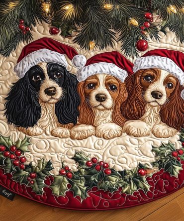 Spaniel Holiday Tree Skirt — Made-To-Order Quilted Pet-Themed Base, Customizable Festive Mat For Gifts
