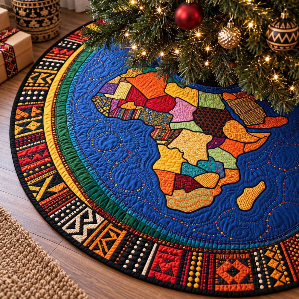 African Elegance Designer Holiday Tree Skirt — Custom Afrocentric Christmas Skirt, Luxe Fabric, Timeless Cultural Décor & Gift Option