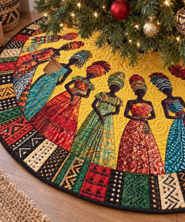 African Grace Handcrafted Holiday Tree Skirt — Custom Afrocentric Christmas Skirt, Soft Fabric, Elegant Cultural Home Décor & Gift