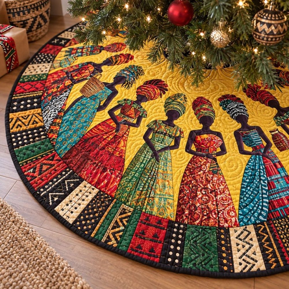 African Grace Handcrafted Holiday Tree Skirt — Custom Afrocentric Christmas Skirt, Soft Fabric, Elegant Cultural Home Décor & Gift