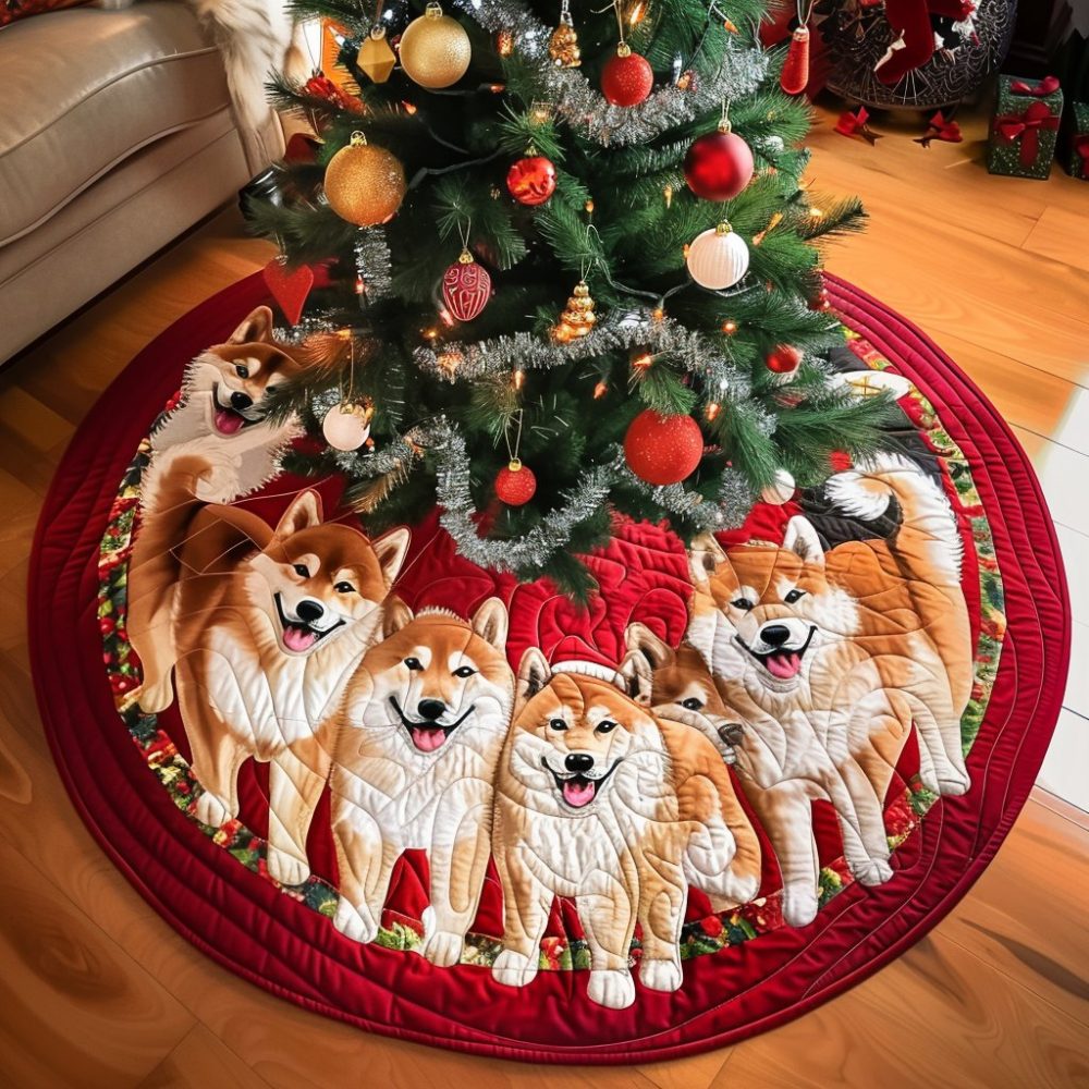 Akita Christmas Cheer Custom Tree Skirt — Quilted Holiday Mat For Dog Lovers, Personalized Festive Home Accent