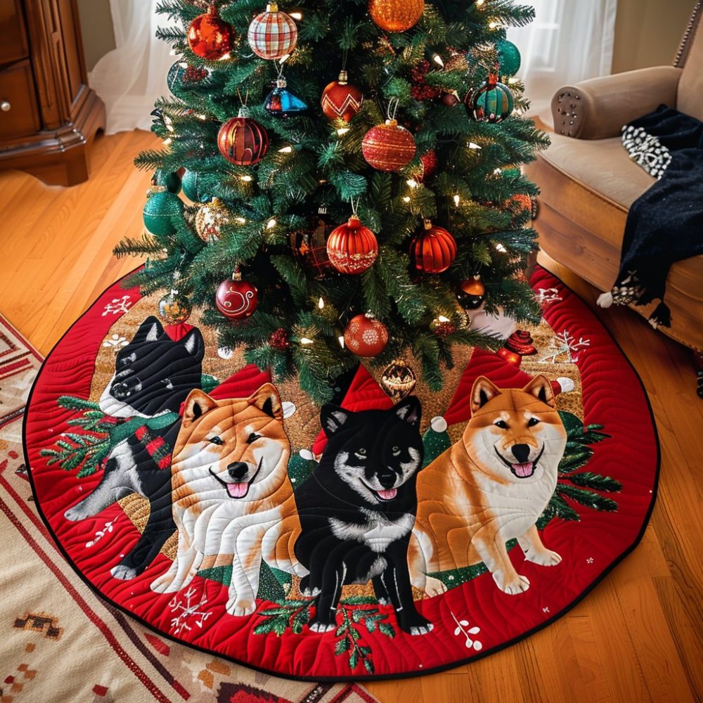 Akita Holiday Harmony Quilted Tree Skirt — Made-To-Order Pet-Themed Holiday Base With Custom Embroidery Options