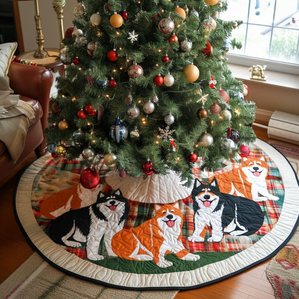 Akita Snowflake Holiday Tree Skirt — Custom Pet-Lover Quilted Mat With Snowflake Motif, Cozy Festive Base